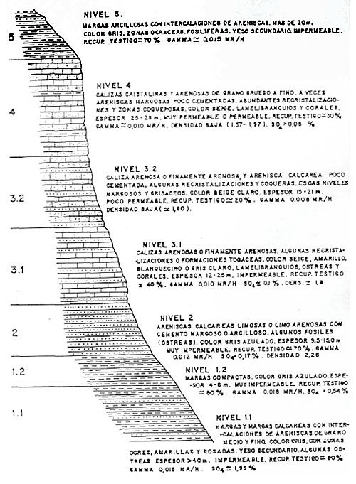 Drawing of the lithological column in the area of the Puentes downstream boundary